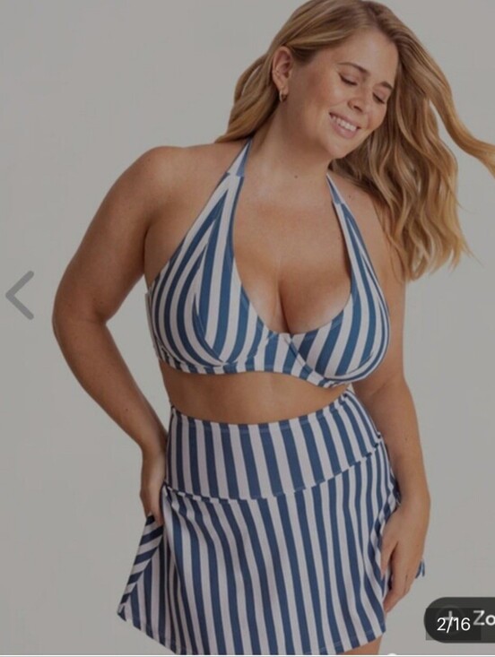 Other - Blue and White Striped Halter Bikini Top with Skirt